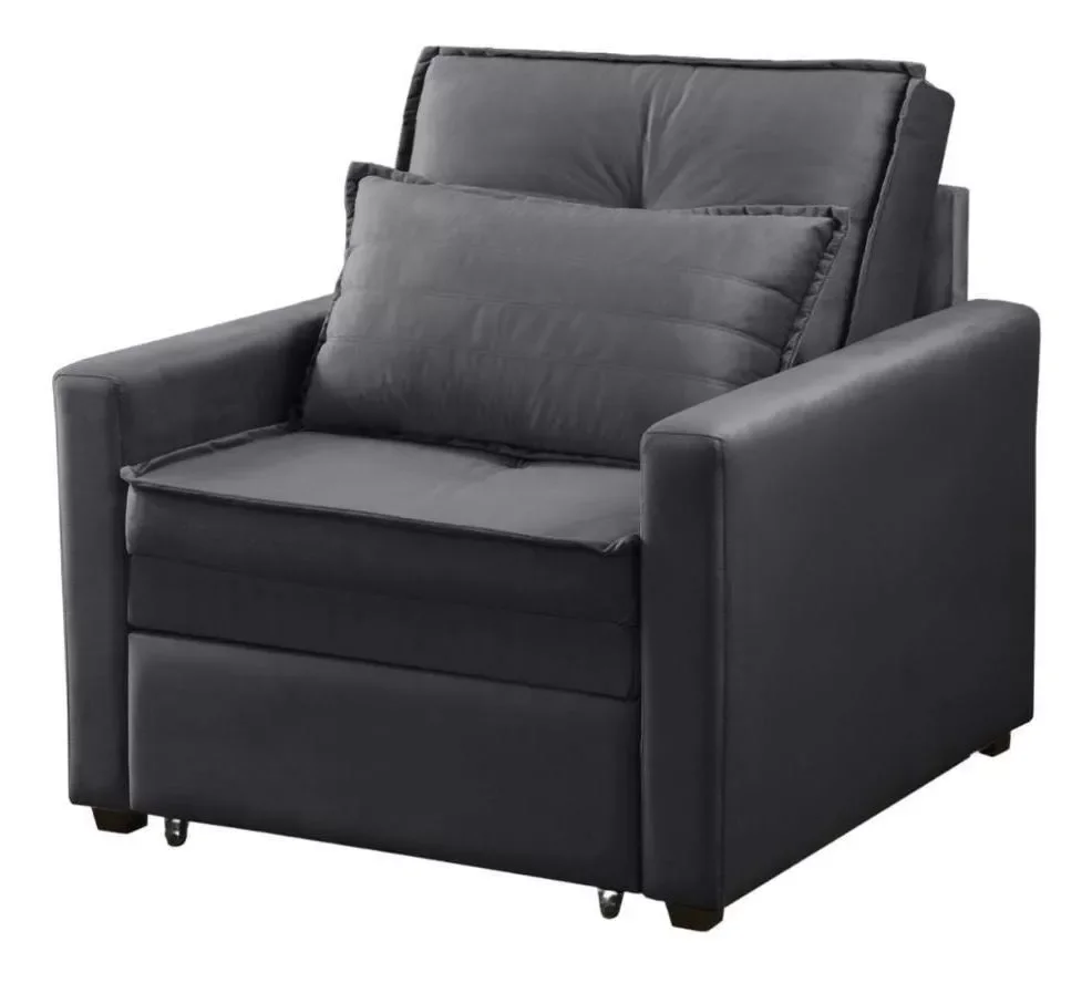 Ver imagem 3 de Poltrona Cama Solteiro Assento Dobrável Veludo Marrom Sleep - Harmônica Móveis