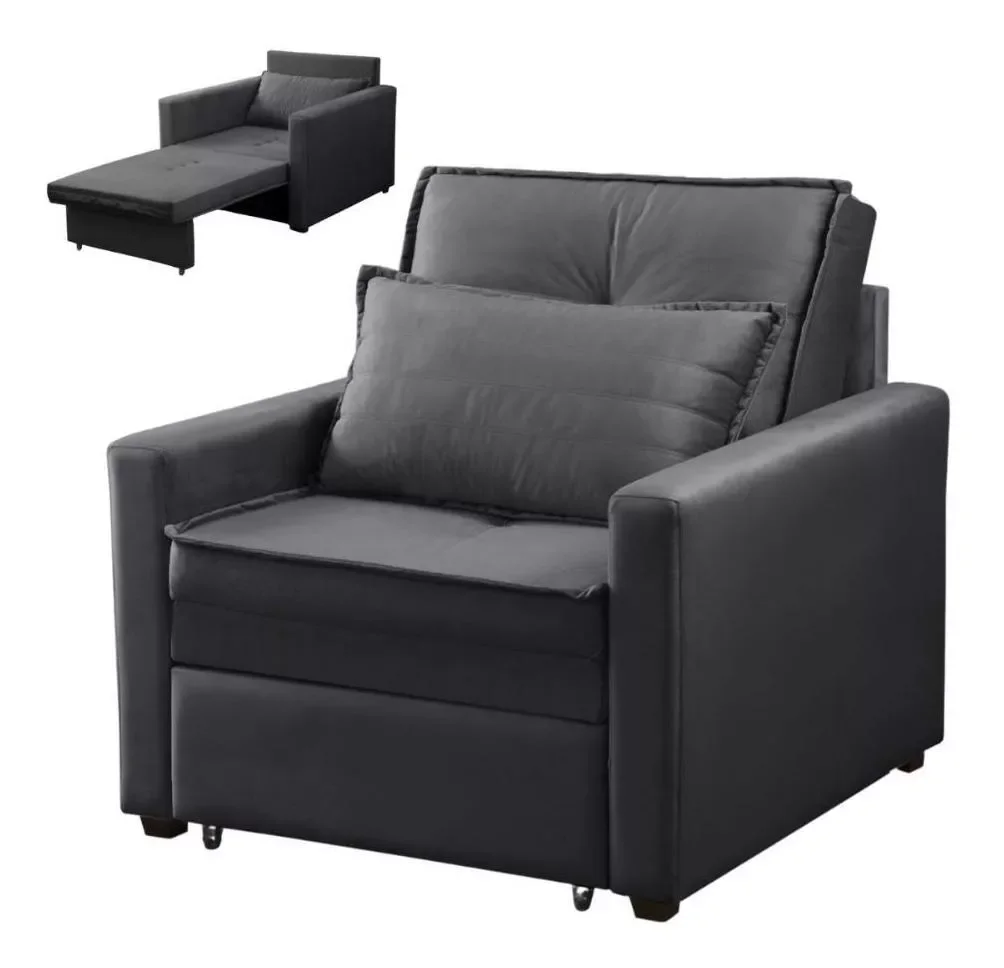 Poltrona Cama Solteiro Assento Dobrável Veludo Marrom Sleep - Harmônica Móveis - 1