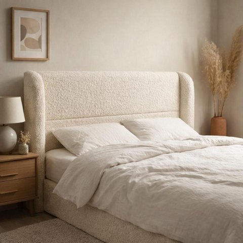 Cabeceira de Cama Box Casal 1,40m Livia Boucle Creme - Mirra Decor