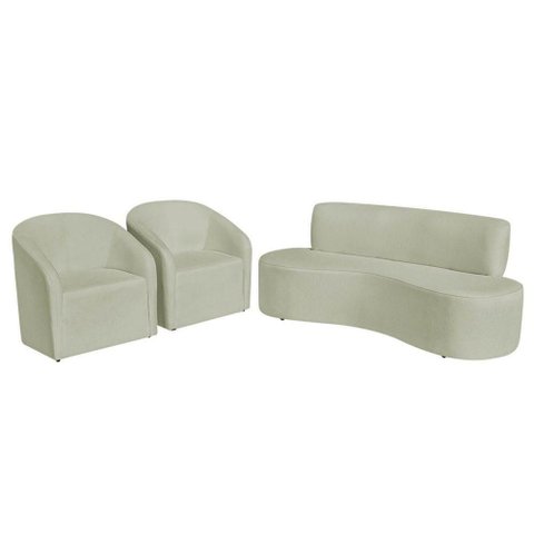 Kit Sofá Curvo Amsterdã 160cm e 2 Poltronas Luiza Max Bouclé Verde Oliva