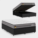 Ver imagem 1 de Cama Box Baú Casal Bipartido Couro Preto + Colchão Life D33 Pillow Top 61x138x188cm Cinza
