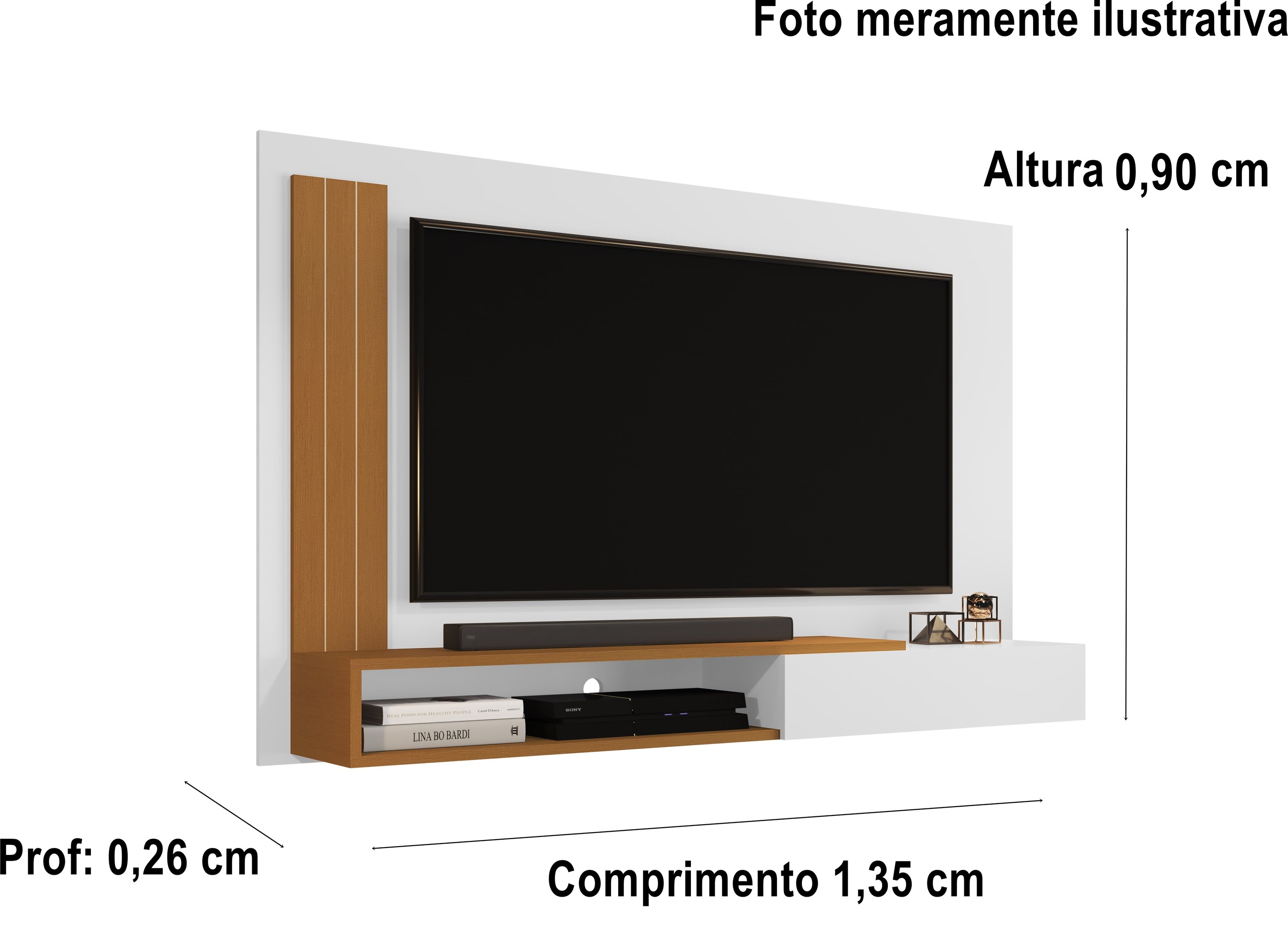 Painel até 55 Polegadas com Porta Matheus Cor Branco / Nature - Comprar Moveis em Casa - 3