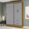 Guarda Roupa Solteiro Corba 3 Portas e 2 Gavetas Nature/Cinza - Móveis Briz - 2