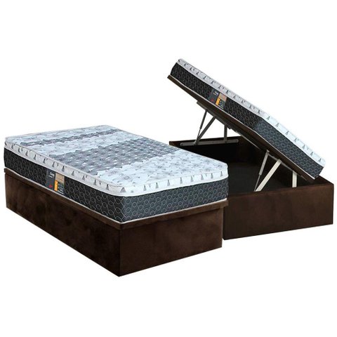 Cama Box Baú Solteiro: Colchão Molas Castor Bonnel System Class One Face + Base CRC Suede Brown(88x1