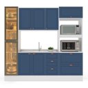 Ver imagem 5 de Cozinha Pérola com Rodapé e Cristaleira 230 cm com LED Yescasa Azul