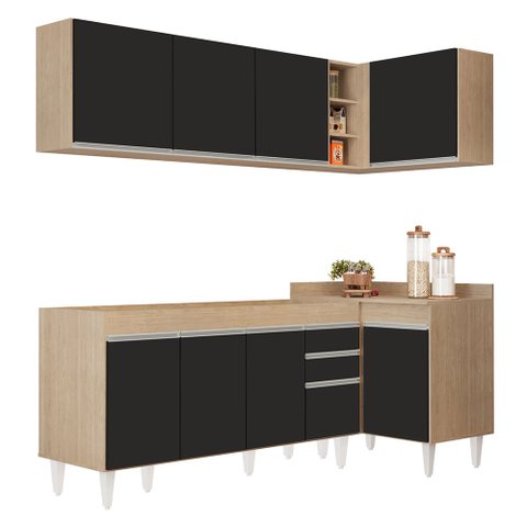 Armário de Cozinha Modulado de Canto Esquerdo 4 Peças Cp49 Balcão sem Tampo Castanho/preto - Lumil L