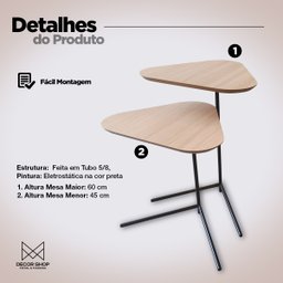 Kit 2 Mesas Laterais Apoio Sofá Sala Canto Orgânica Milão - 5