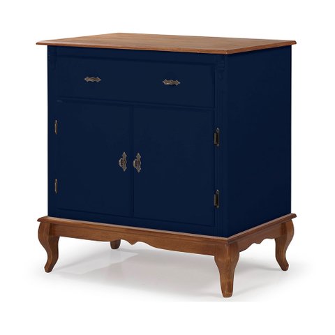Balcão Buffet Aparador Florença 2 Portas 1 Gaveta Pés Luiz Xv - Laca Azul Bic/ Imbuia