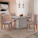 Ver imagem 1 de Mesa Jantar Diane 120cm Tampo Mdf e Vidro 4 Cadeiras Isadora Moderna Linho Capuccino Off White