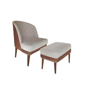 Poltrona Sophia + Puff Courissimo Nozes/linho Bege Dominic Decor