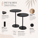 Ver imagem 3 de Conjunto de Mesa Lateral Vitta Design Orgânico Apoio MDF e Pé de Aço Preto - Lh Móveis