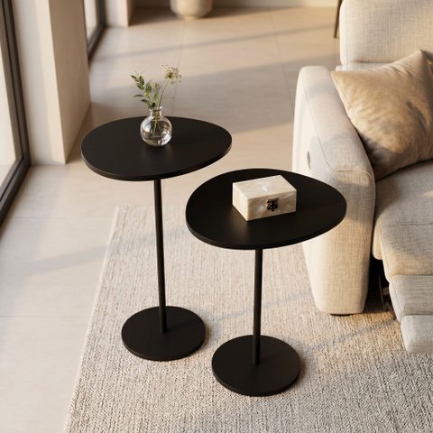 Conjunto de Mesa Lateral Vitta Design Orgânico Apoio MDF e Pé de Aço Preto - Lh Móveis