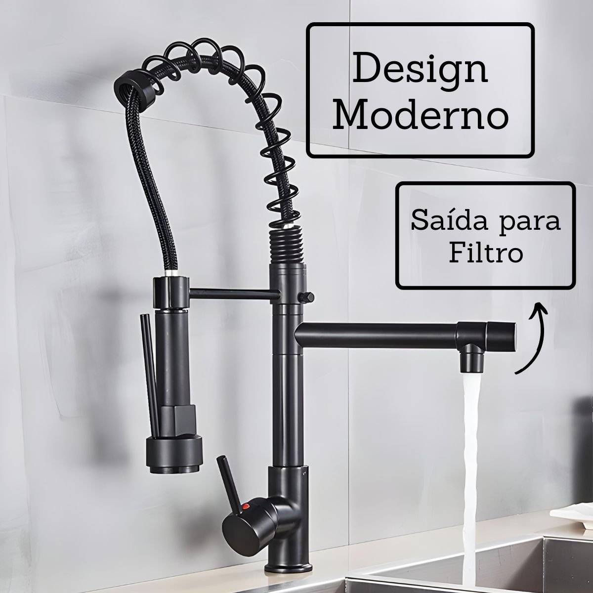 Torneira Cozinha Preto Fosco Gourmet Saída Filtro Flexível - 2