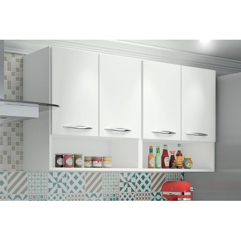 Armário Balcão Branco Aéreo 4 Portas Multiuso Lavanderia ClickForte Armário Multiuso