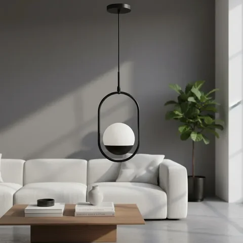 Pendente Lustre de Teto Preto Jabuticaba em Alumínio com Globo 12cm para Sala, Quarto, Cozinha, Casa