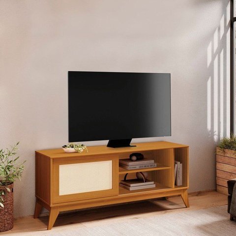 Rack para TV até 50 Polegadas 100% MDF 136cm Acabamento em Tela Rathan Cayman