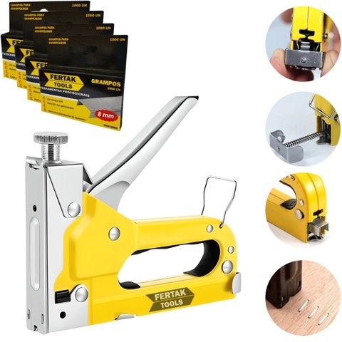 Grampeador Manual Profissional Tapeceiro Madeira Pressão + 4000 Grampos 8mm