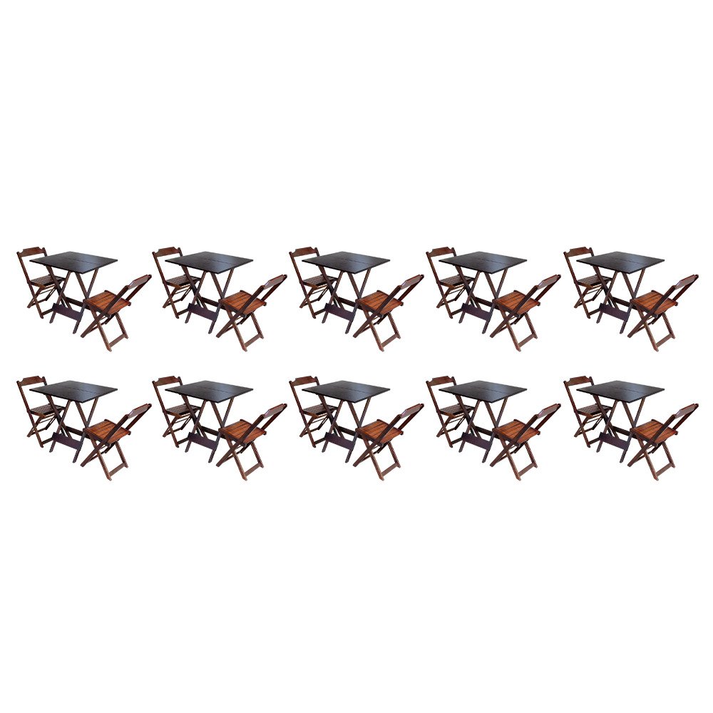 Kit 10 Jogos de Mesa Dobrável com 2 Cadeiras de Madeira 70x70 - Imbuia