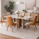 Ver imagem 1 de Conjunto Jantar 6 Lugares 1,80m Off Tifany - Arbo Design- Cinamomo Off White - Linho Palha