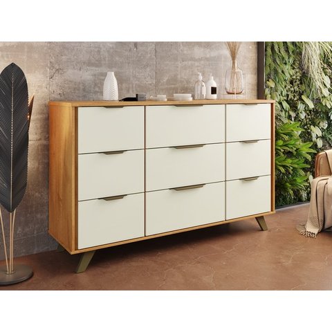 Cômoda Buffet Olimpia 9 Gavetas 100% Mdf Peroba Off White - Móveis Europa