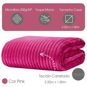 Cobertor Manta Casal Soft Canelada 2,20m X 1,80m Califórnia Cor Rosa Pink