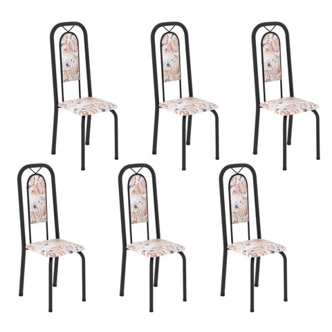 Cadeiras para Sala de Jantar 6 Unidades Lara Preto/Botanic Bege