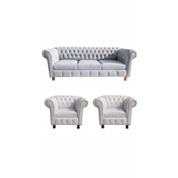 1 Sofá 2.30 + 2 Poltronas Chesterfield Luiz Xv Corano Branco/barbearia, Casa, Decoração, Recepção, S - 1