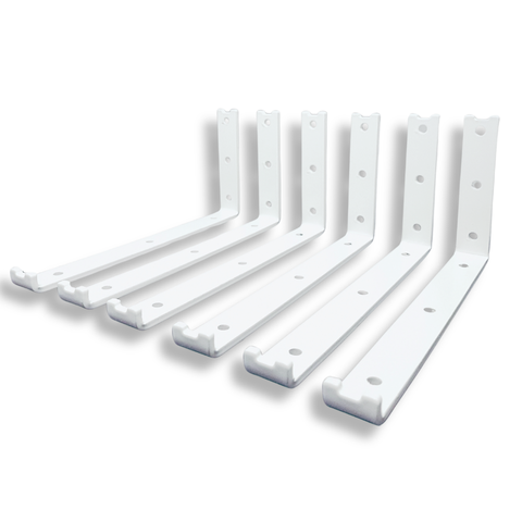 Seis Suportes para Prateleira Mão Francesa 25cm Formato L Cantoneira de Parede Branco