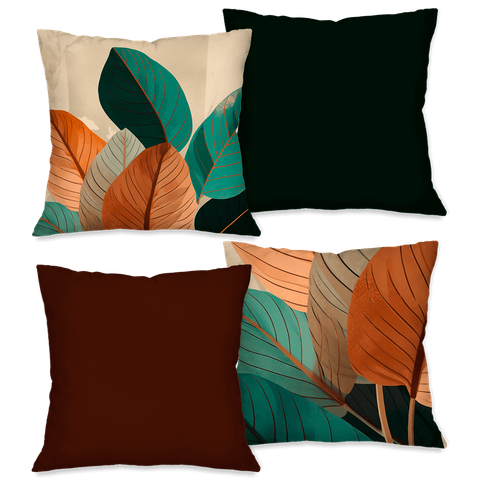 Kit com 4 Capas para Almofadas Decorativas Folhas e Linhas