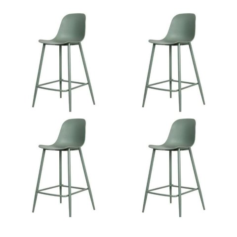 Kit 4 Banquetas Altas Miami Abi Fratini 101,50 Cm (altura) Polipropileno Verde Aloe Base Aço