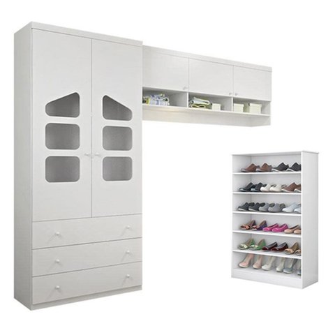 Guarda-Roupa Roupeiro 2 Portas Módulo e Armário Ludi 100% MDF + Sapateira Prateleira Bella