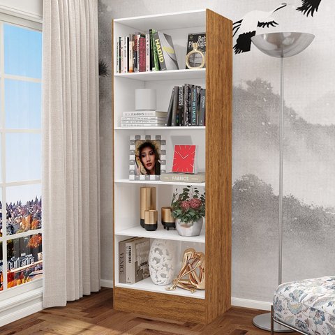 Estante de Livros 54CMX180CM 4 Prateleiras Clarice Marrom/Cinamomo/Branco