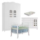 Ver imagem 1 de Quarto de Bebê New Selena 4 Portas com Berço Lila e Cômoda Gran Selena Branco Brilho e Colchão Gazin
