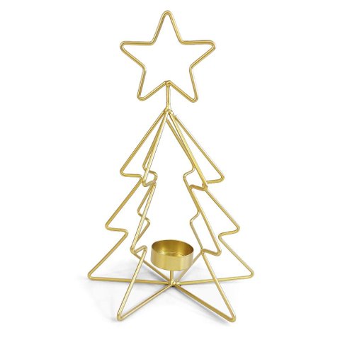 Árvore Natalina Porta-Velas com Estrela em Metal 26x26cm