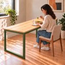 Ver imagem 4 de Mesa de Jantar Reforçada Industrial 190x50cm Tampo Bege Pés Verde