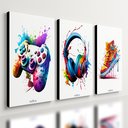 Ver imagem 1 de Kit 3 Quadro Decorativo Gamer Headset Controle Tênis Quarto Qualidade Premium 40x28cm