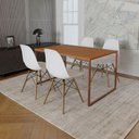 Ver imagem 1 de Mesa Industrial Base Ferro Cobre Tampo 137X90 Canela 4 Cadeiras Madeira Assento Branco Marrom