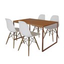 Ver imagem 6 de Mesa Industrial Base Ferro Cobre Tampo 137X90 Canela 4 Cadeiras Madeira Assento Branco Marrom