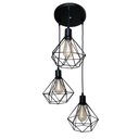 Ver imagem 1 de Trio Aramado Diamante Pequeno Poptem Canopla Múltipla Redonda Preto Luminária Metal Lustre 19Cm Sala