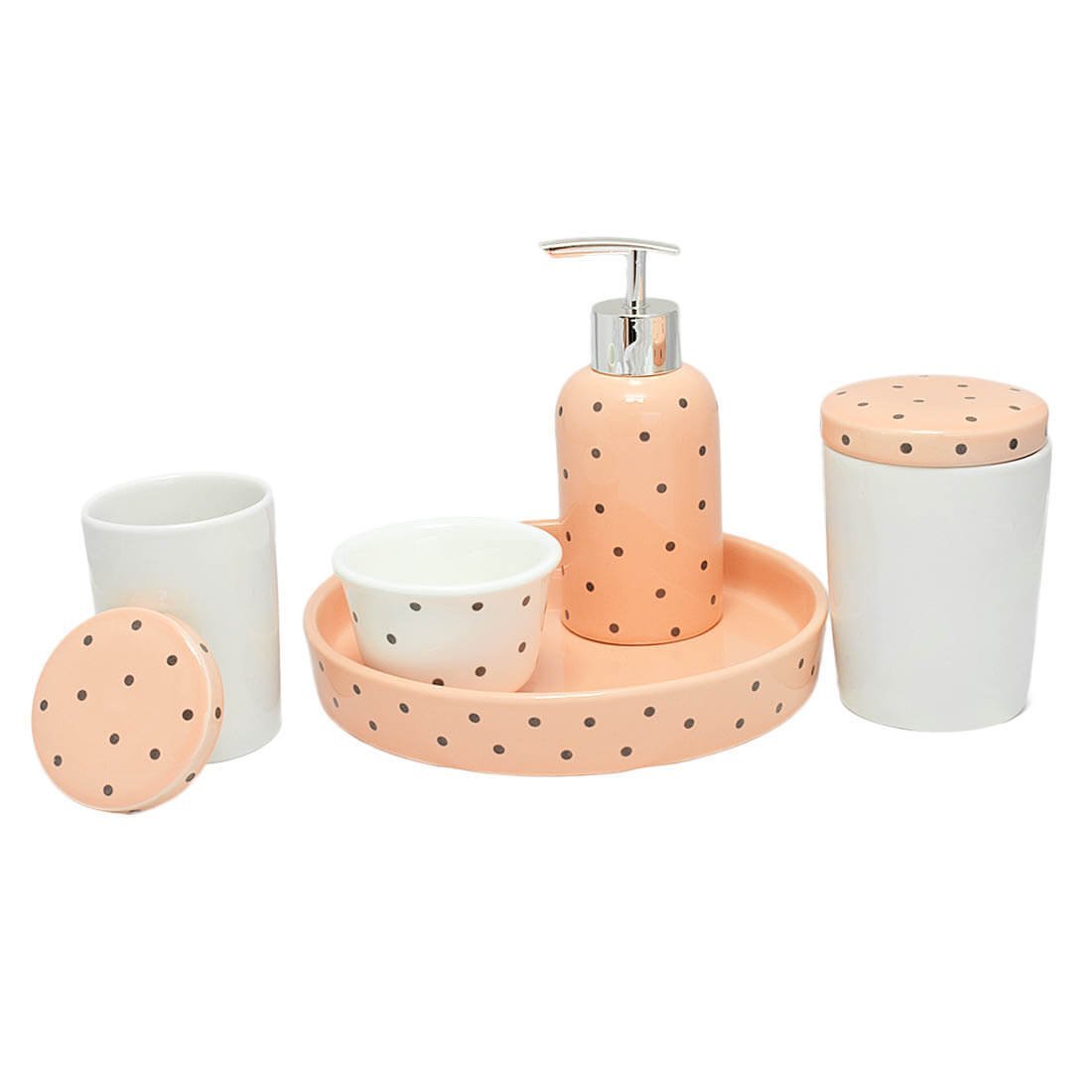 KIT HIGIENE PORCELANA BEBE INFANTIL NUVEM COM BANDEJA QUARTO:CREME - 2