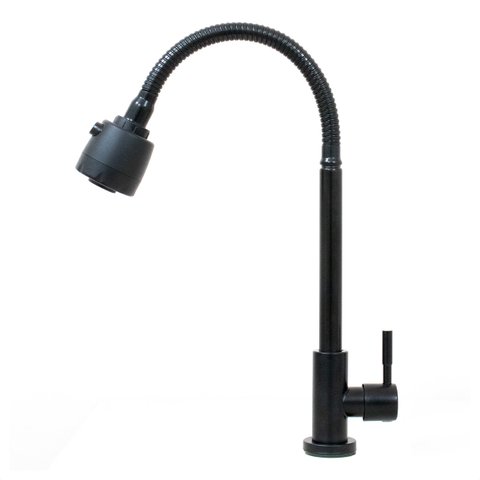 Torneira Gourmet Flexível Preto Mesa Cozinha Aço Inox com Arejador Duplo Jato Bica Alta Black Fosco