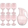 Conjunto Jarra 2,1l e 6 Taças 350ml Plástico Jogo de Refresco Valsa Rosa Translúcido Uz - 1