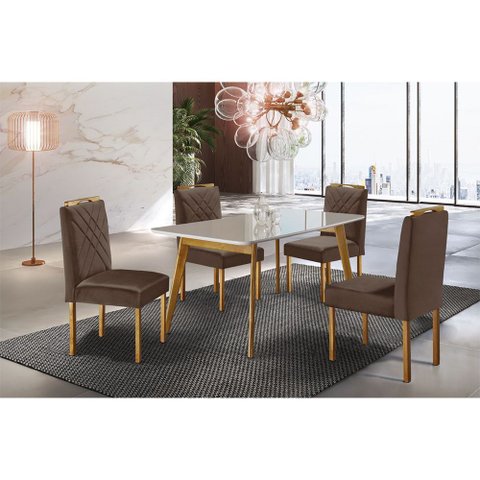 Conjunto Sala de Jantar 4 Lugares Slim Mesa e Cadeiras Madeira Maciça Móveis Mundial