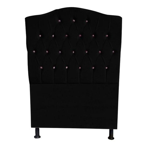 Cabeceira de Cama Box Princesa Solteiro 90 Cm Botão Strass Suede Preto do Lar Móveis