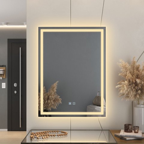 Espelho Led 3 Cores Retangular Banheiro Dual Touch C/ Desembaçador - 90cmx70cm 110v/220v