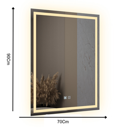 Espelho Led 3 Cores Banheiro Dual Touch C/ Desembaçador - 90cmx70cm - 6