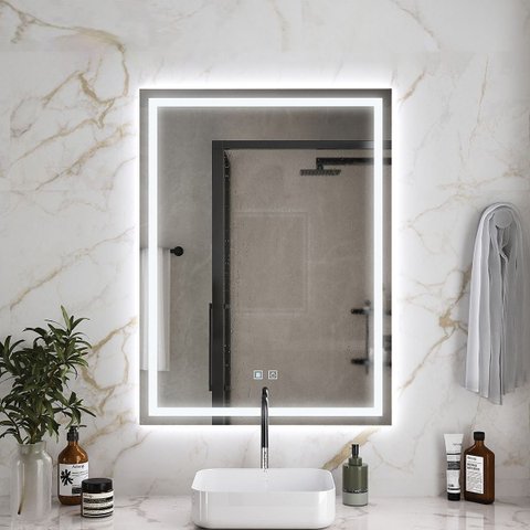 Espelho LED 3 Cores Retangular Banheiro Dual Touch c/ Desembaçador - 90CMX70CM 110V/220V
