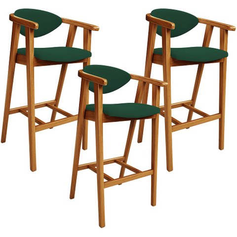 Kit 03 Banquetas Alta Cozinha Bancada Bar Sala de Jantar Fixa Cecília L02 Suede Verde Musgo - Lyam D