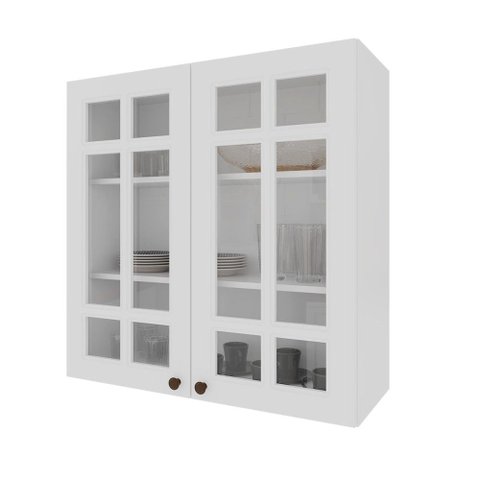 Armário Aéreo Cozinha 80 cm Bariloche 2 Portas com Vidro 100% MDF 6225.18 Branco - Indekes