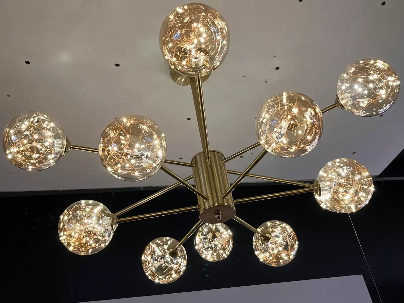 Ver imagem 2 de Pendente/ Lustre Metal Ouro Velho Cúpulas Vidro Champanhe Luciin